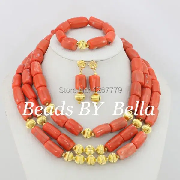 Lastly Made Coral African Beads Jewelry Set 3 Row Red Custom African Wedding & Party Jewelry Set Free Shipping ABS091