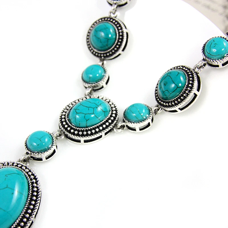 OCESRIO Blue Stone Necklace Pendants Silver Color Plated Big Long Necklace with Stones Vintage Jewelry Women Gifts nke-k48