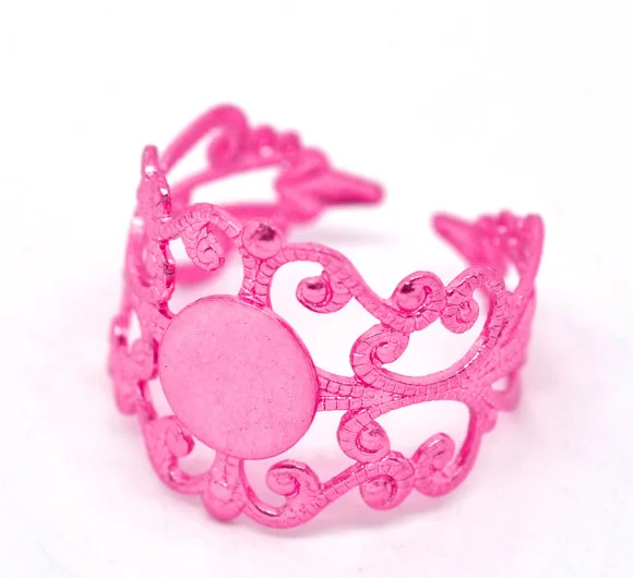 

Free shipping 20 Fuchsia Adjustable Filigree Cabochon Ring Base Blank Settings US8 Jewelry Make