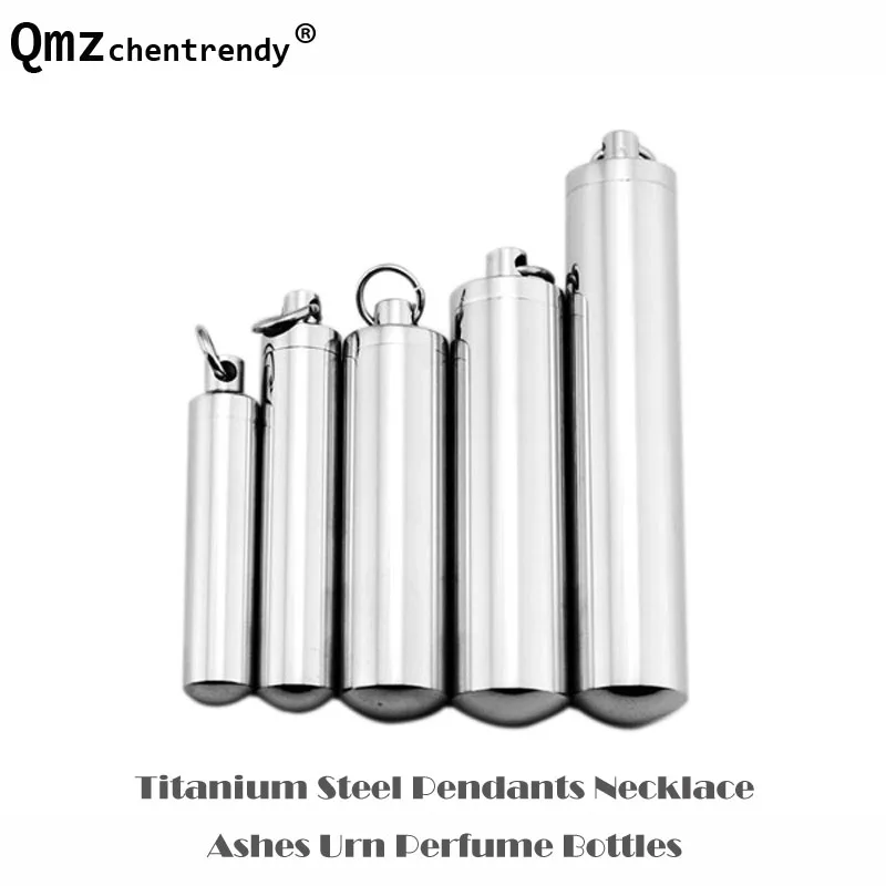 Stainless Steel Urn Keepsake Jewelry Cylinder Perfume Bottle Pendants Necklace Openable Put in Ashes Memorial Men Women 5 Sizes