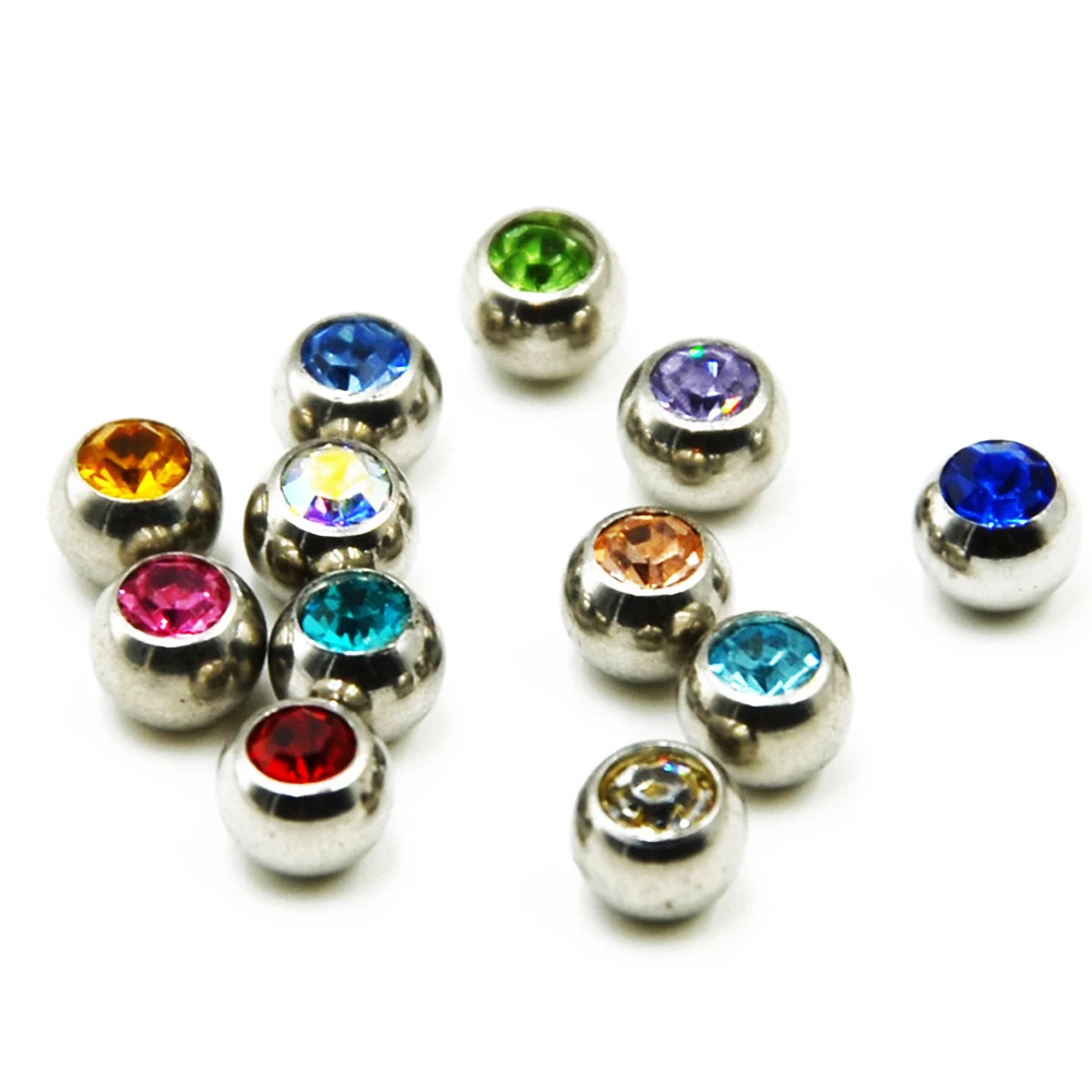 12Pcs 3mm,5mm,8mm 16g/14g Crystal CZ Stone Ball Piercing Accessories for Labret Nose Tragus Cartalige Lip Ring