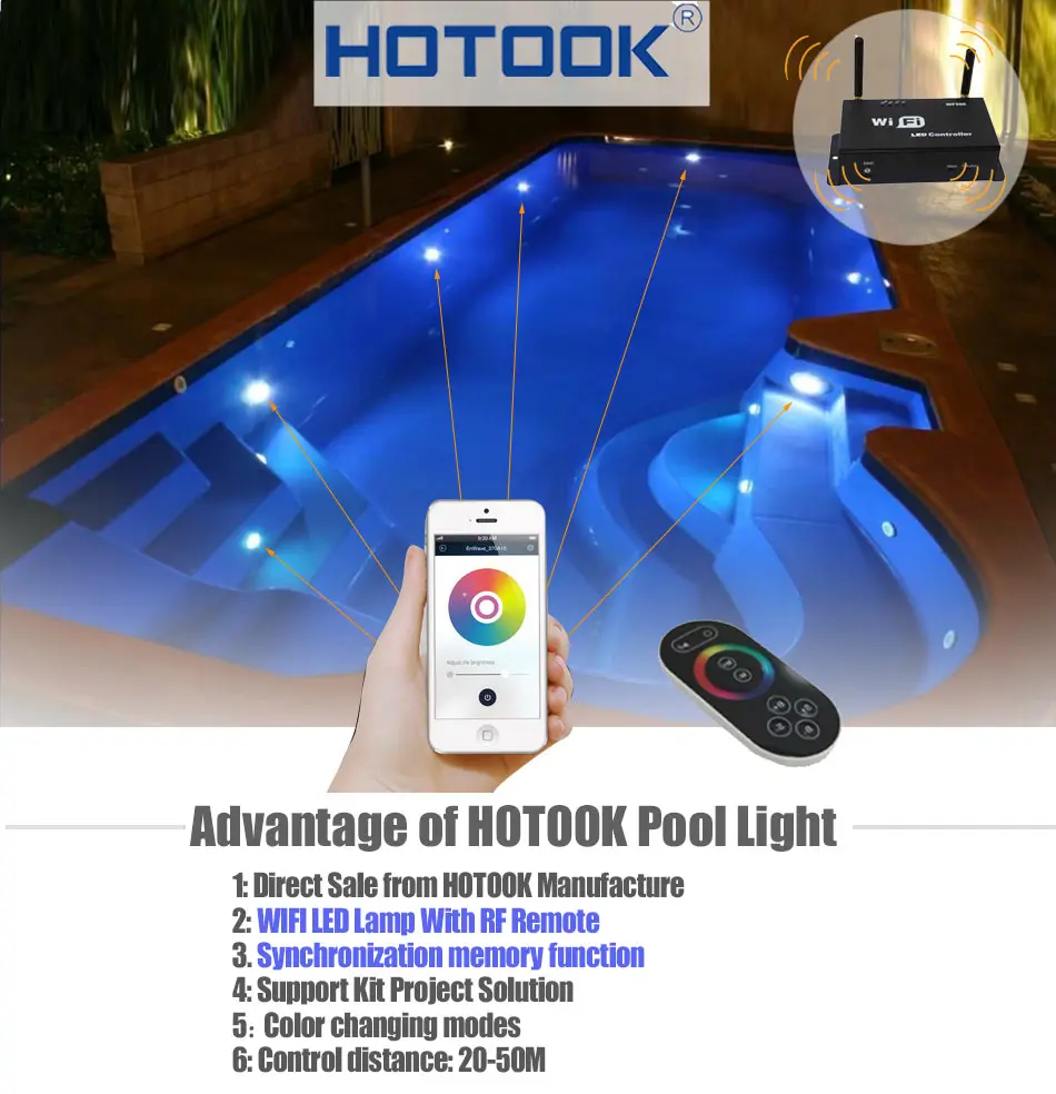 Imagem -02 - Hotook Luz Subaquática Wifi Led Piscina Luz Ip68 35w Rgb por Controle Móvel com Kit Transformador para Piscina Partyfountain