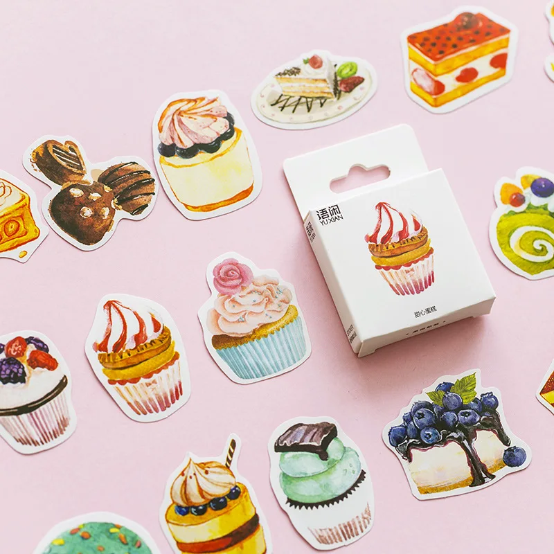 50 Pcs/Box Cute Cartoon Sticker Different Cake Design Paper Decoration Diy Ablum Diary Scrapbooking Label Flakes