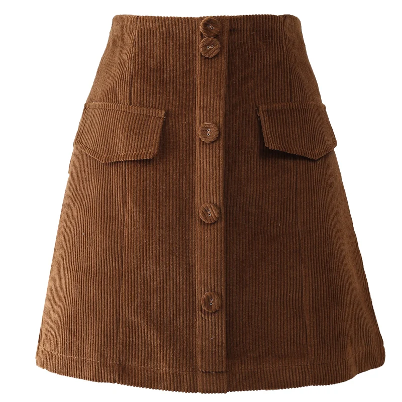 

Winter Autumn Corduroy Skirt Ladies Fashion High Waist Women single breasted Fashion mini skirt a-line