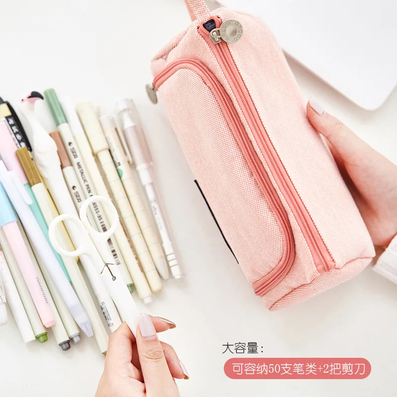 Korean Simple Candy Color Pen Case Student Canvas Cotton Large Capacity Pencil Bag