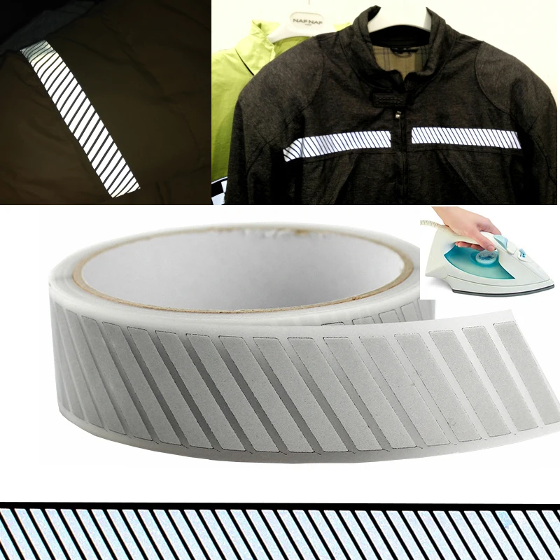 25mm x 1 Meter High Visibility Safely Silver Reflective DIY Tape Iron On Fabric Clothes Heat Transfer Vinyl Film M15