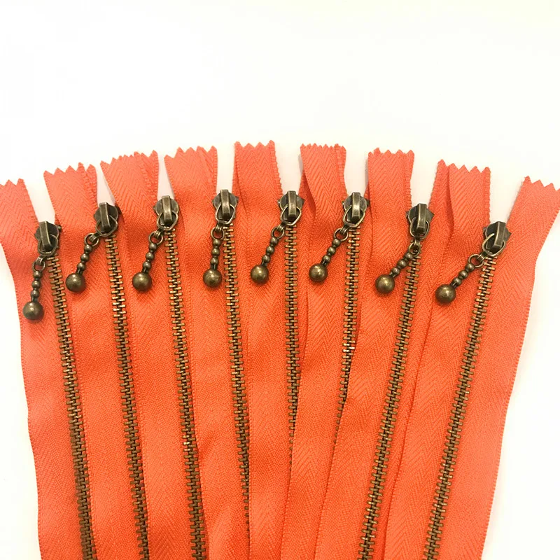 5pcs orange 3# (20-50cm) 8-20inch Round bead modeling copper zipper metal zipper