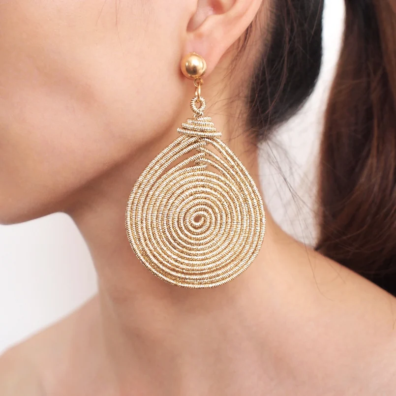 MANILAI Bohemian Alloy Spiral Round Statement Earrings Women's Vintage Metal Drop Dangle Earrings Fashion Handmade Jewelry