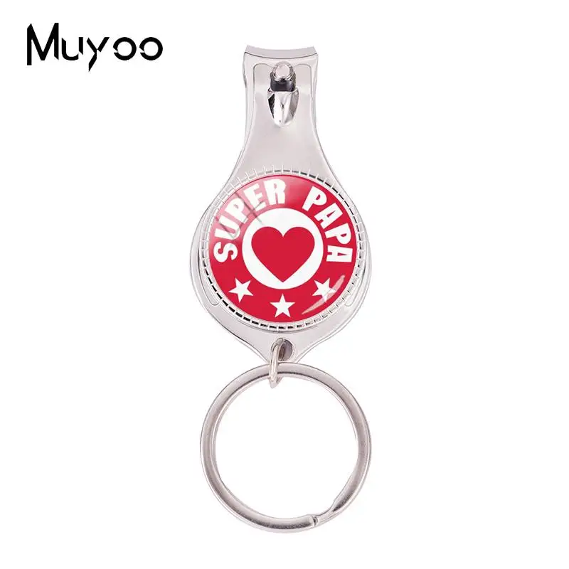 2018 Fashion Super Papa Multifunctional Keychain My Superhero Keyring Glass Dome Keychains Round Hand Craft Jewelry