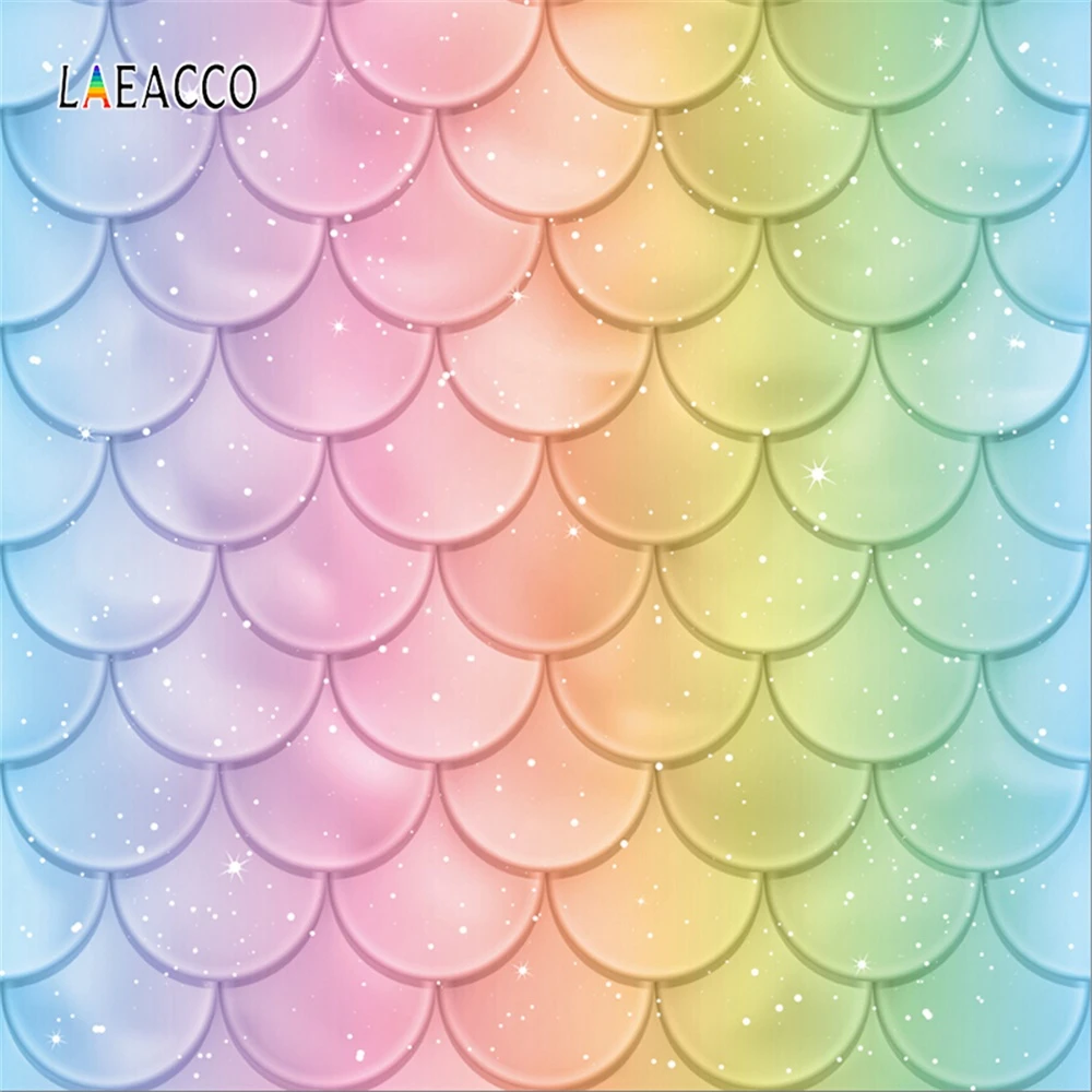 Laeacco Hoạt Hình Nàng Tiên Cá Vảy Cá Ngọc Trai Tường Chân Dung Cảnh Chụp Ảnh Em Bé Phông Nền Chụp Ảnh Nền Cho Studio Ảnh