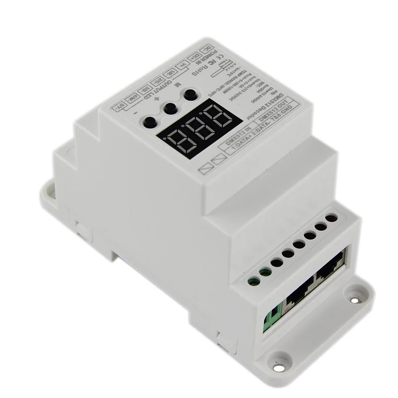 

BC-835-DIN-RJ45 DC12-24V input 5A*5CH output, DIN Rail 5CH CV PWM DMX512/1990 Decoder controller for led strip light lamp