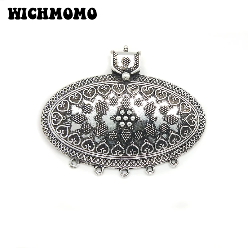 2021 New 1pcs 59*73MM Retro  Alloy Oval Pendants Charms Tassel Loop Linker Connector  for DIY Necklace Jewelry Accessories