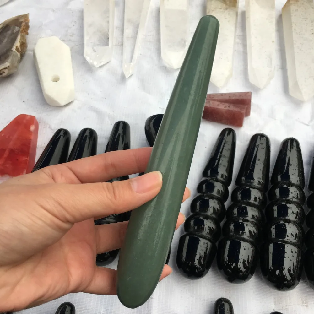16cm Natural dongling jade carving female crystal massage stick point healing