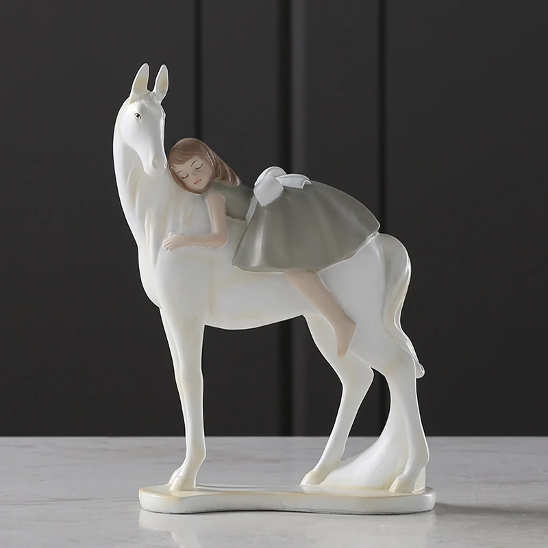 

Modern Creative Resin Little girl riding a horse miniature figurines tabletop crafts Lovely girl gift home decoration