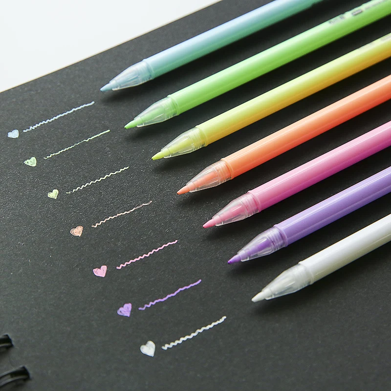 7 pcs High Gloss Powder Color Neutral Pen 0.8mm Ballpoint Writing Pens for Journal Album Home DIY Art School Supplies A6023