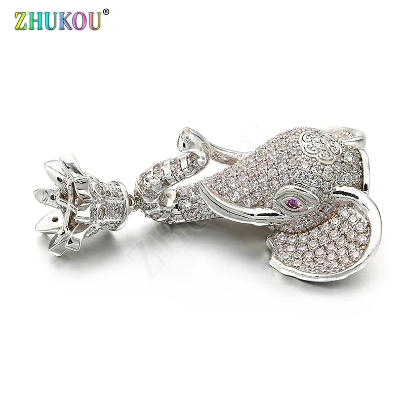 32*48mm Brass Cubic Zirconia Elephant Charms Pendants DIY Jewelry Bracelet Necklace Making, Model: VD359