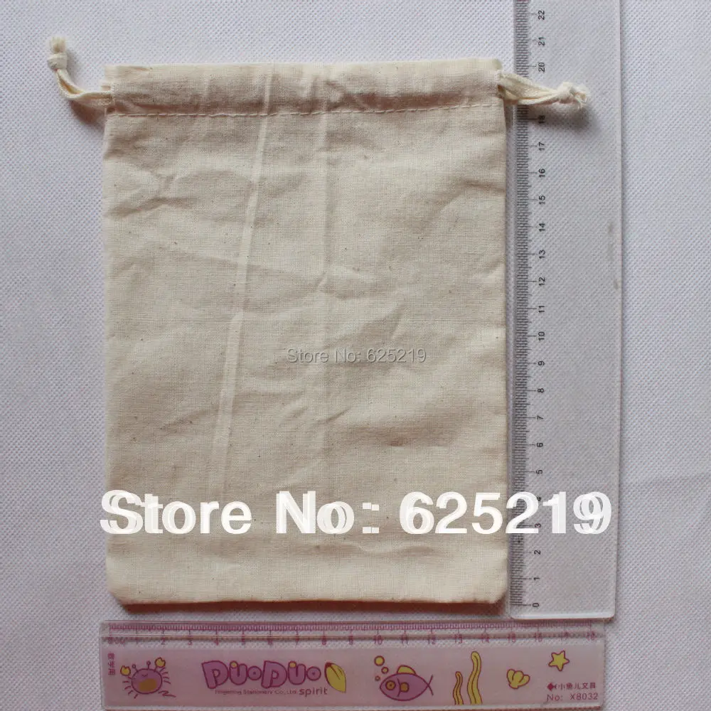 (50pcs/lot)15*20cm/6*8inch 140g/m2 100% cotton organic natural cotton bag drawstring bag sustomize logo & size