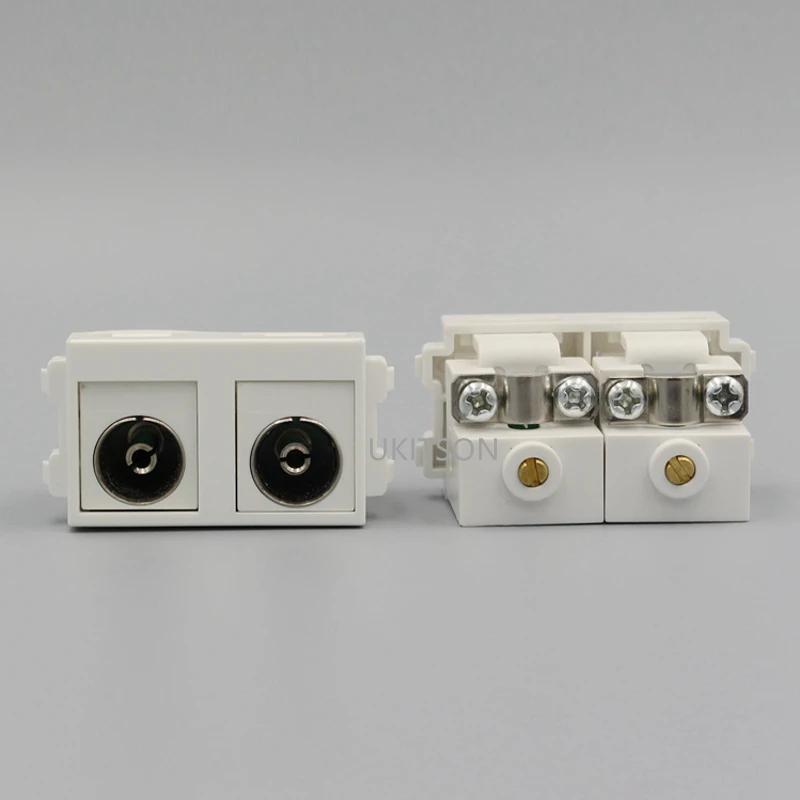 2 منافذ هوائي تلفزيون ، موصل كابل ، مقبس تلفاز ، لون أبيض ، فتحة تلفزيون تناظرية #2