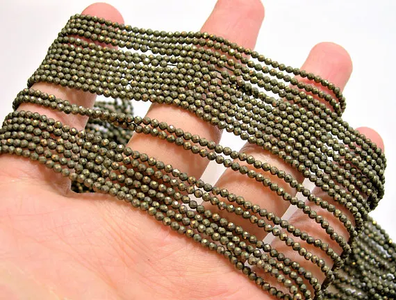 

Natural Gold Pyrite 2mm,3mm,4mm faceted round beads ,Tiny beads,Small Seed stone beads for jewelry,5 full strands 15.5"