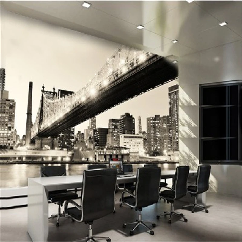 beibehang Black and white panorama of New York City Night mural living room TV backdrop 3D wallpaper vintage vinyl wallpaper