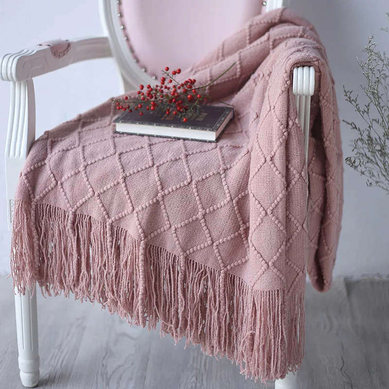 Drop Shipping Nordic Style Casual American Style Cashmere Like Knitted Throw Blankets for Beds scarf Sofa Cover Solid Plaids