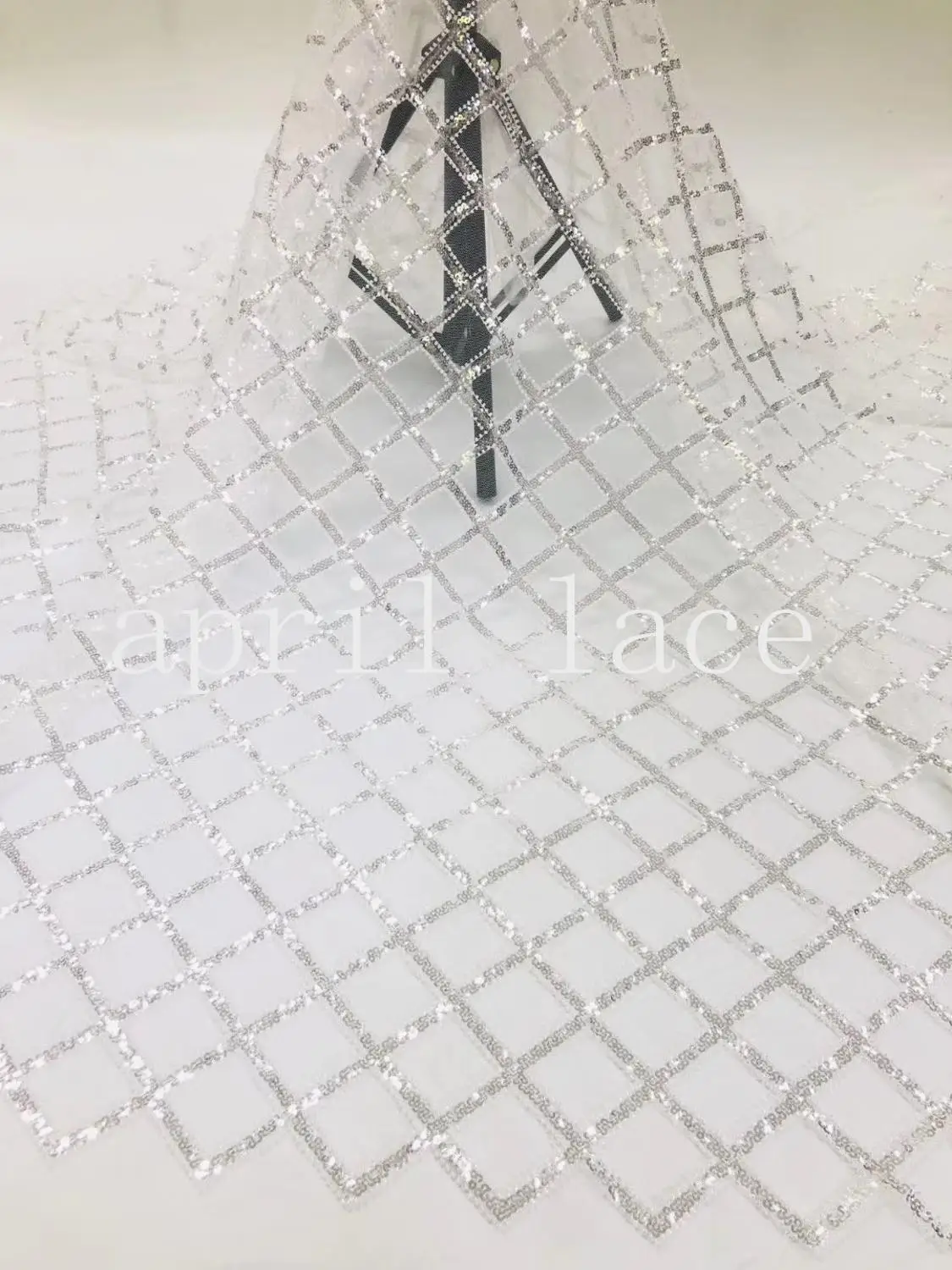 jcc001 3 color  stock 5yards beads grid sequin embroidery tulle mesh net lace for bridal wedding dress