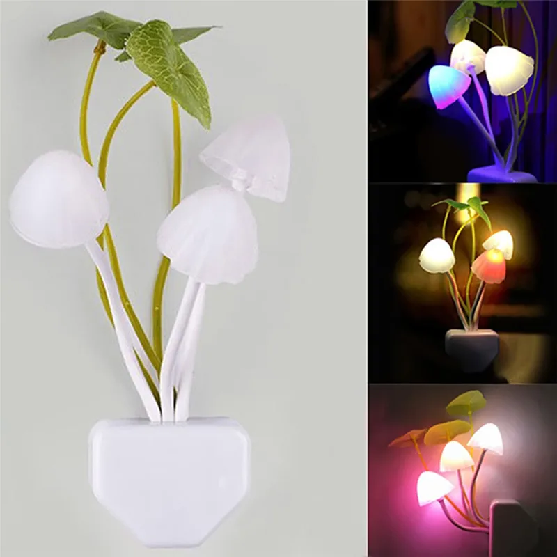 Novelty Mushroom Fungus Night Light EU & US Plug Light Sensor 220V 3 LED Colorful Mushroom Lamp Led Night Lights