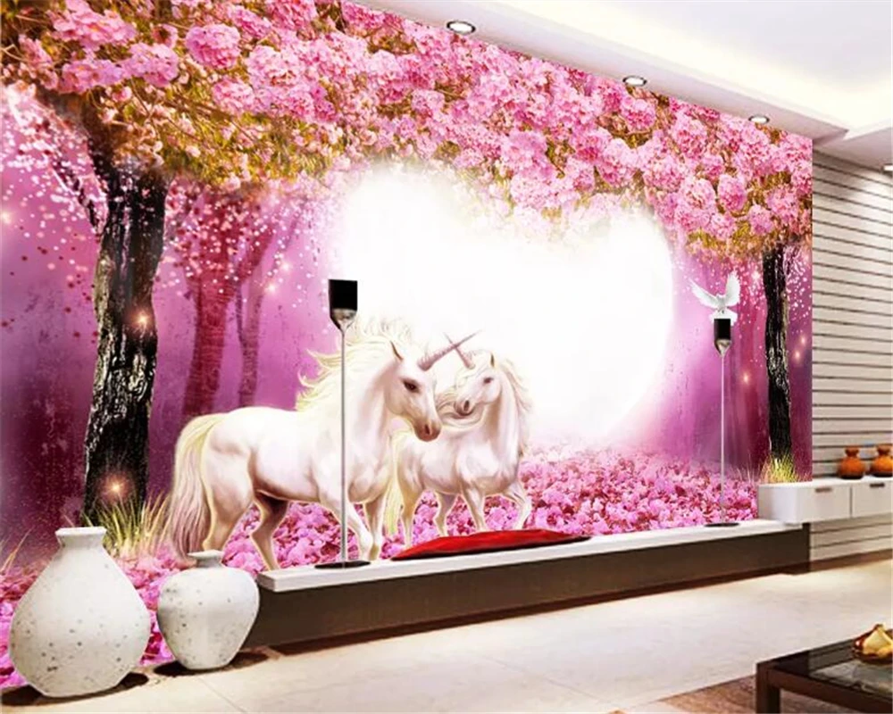 Customized Wallpaper Warm White Horse Unicorn 3D bar KTV background wall paper home decor living room bedroom mural