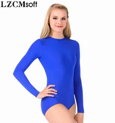 LZCMsoft-Collant de nylon Spandex feminino, bodysuit manga longa, fantasias de dança para adultos, collant preto de ginástica