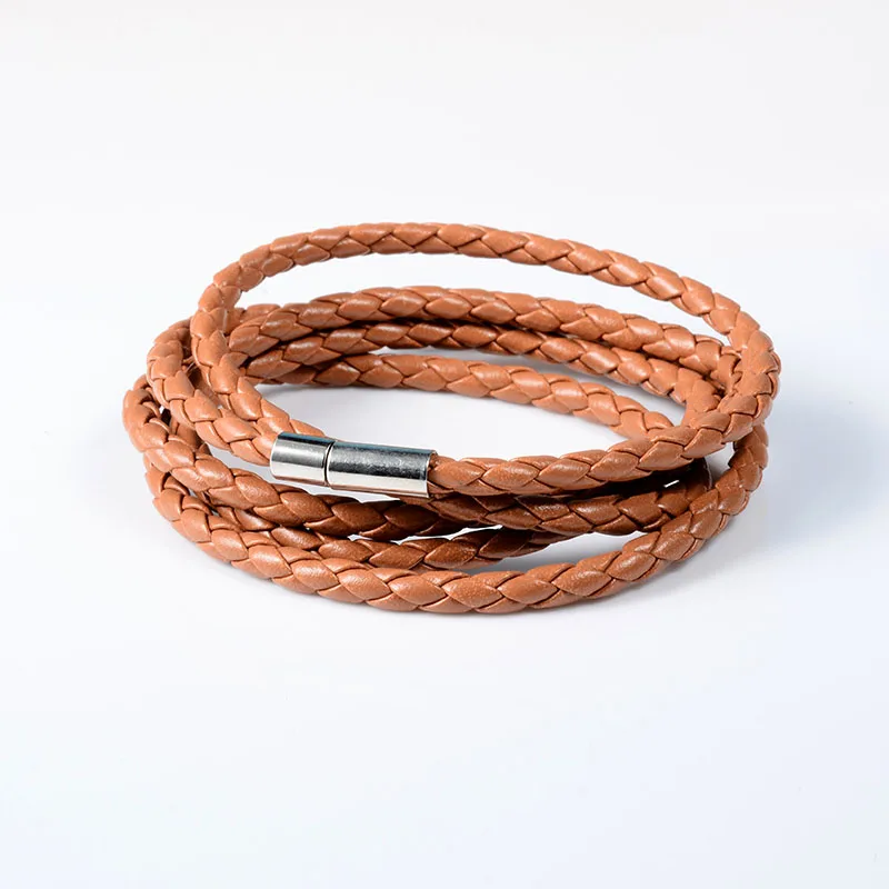 Multi-layer Wrap Leather Bracelet for Men Brown Bracelets & bangles Handmade Mens Stainless Steel Bracelets Accessories