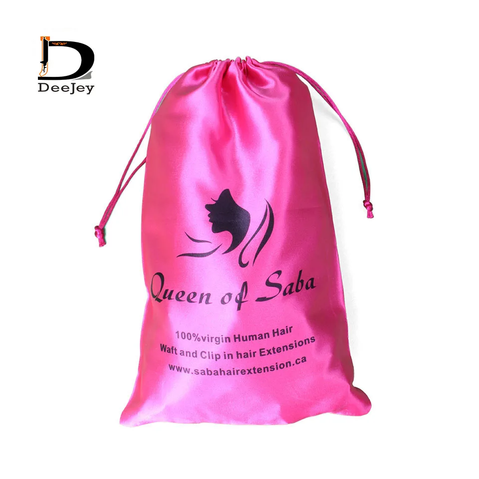 

18x30cm custom printed polyester satin silk bags drawstring hair bags packaging hair bundle packaging bags 20pcs lot