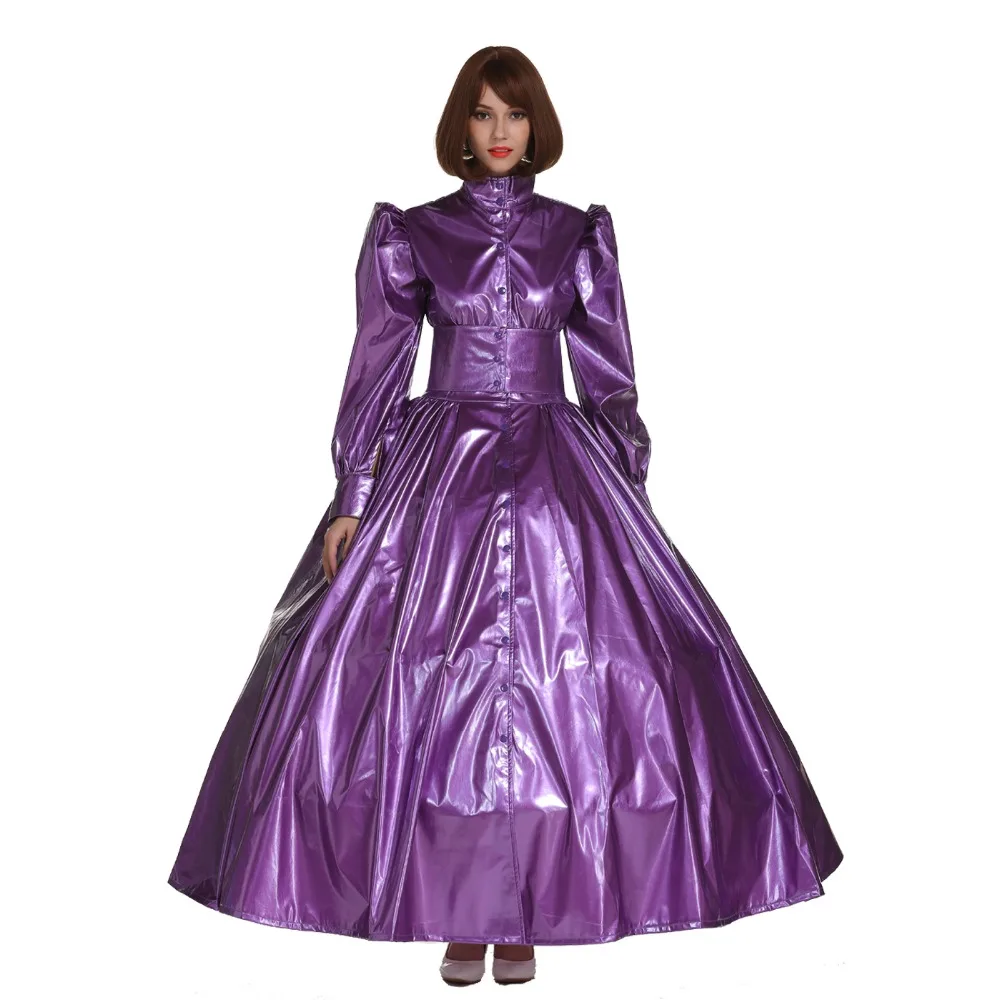 Sissy French Gothic Punk Purple PVC Ball Gown Dress Uniform Crossdress Cosplay Costume