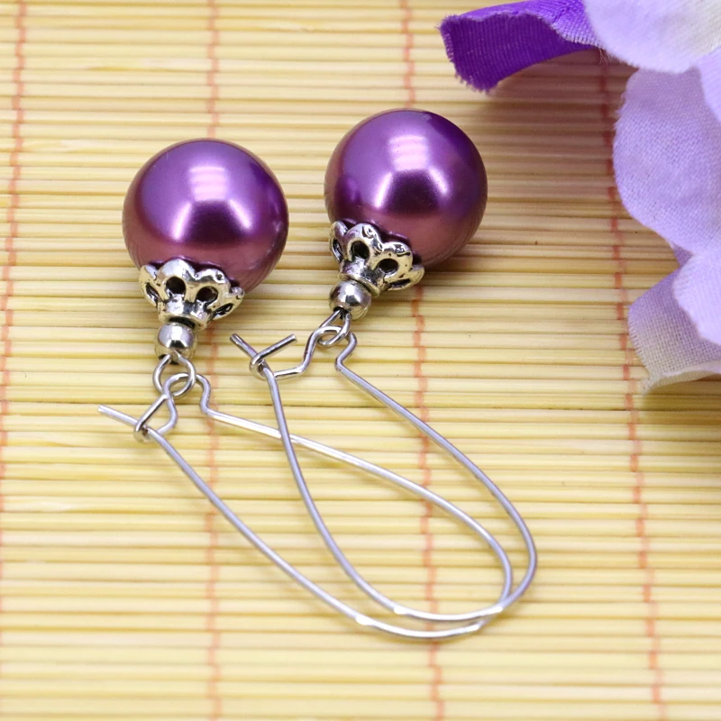 Hot!purple glass pearl necklace set 12mm necklace 18\