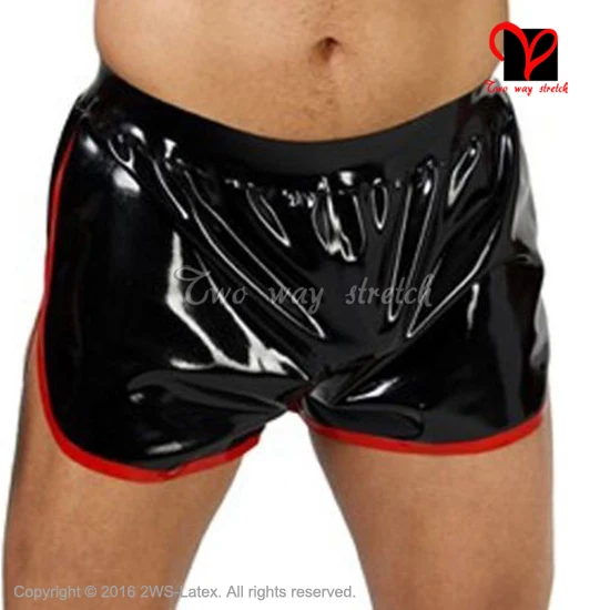 

Sexy Latex Boxer Shorts Contrast color trims bottoms Rubber underwear Hot Pants Gummi Bermuda Bottoms HotPants panties KZ-143