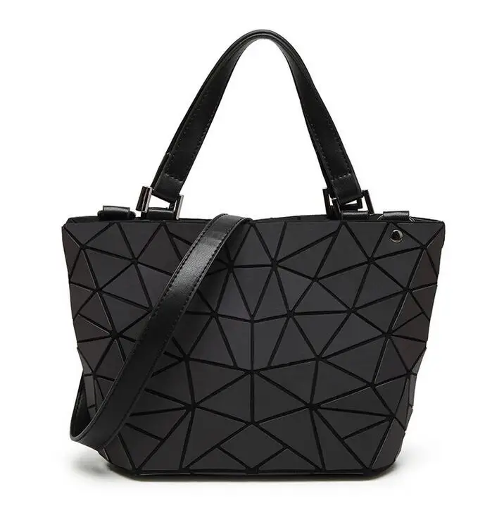 Discount Women Geometry Handbag Hologram Plain Folding Tote Bucket Luminous Bag Geometric Large Capacity Shoulder Crossbody Bags