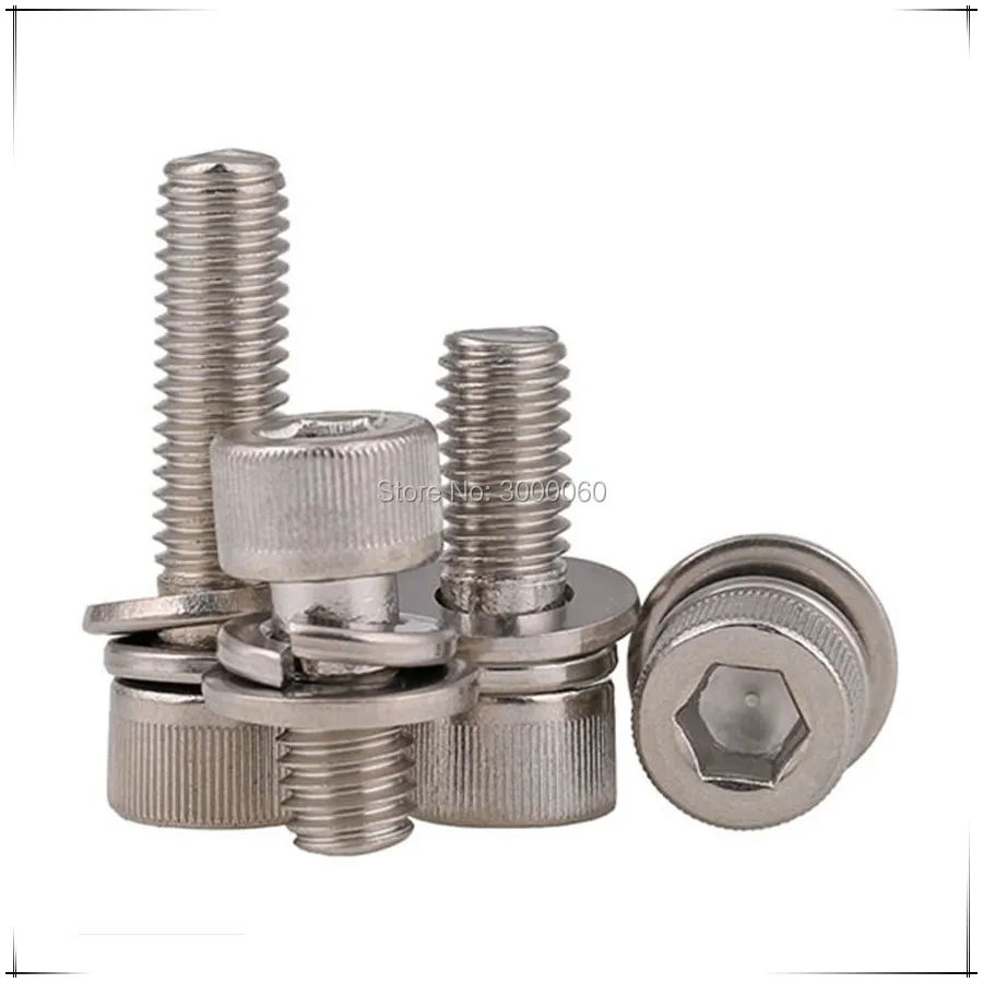 M5 M6 Stainless Steel 304 Socket Head Cap Sem Screw With Spring Flat Washers Assembed 100pcs/lot