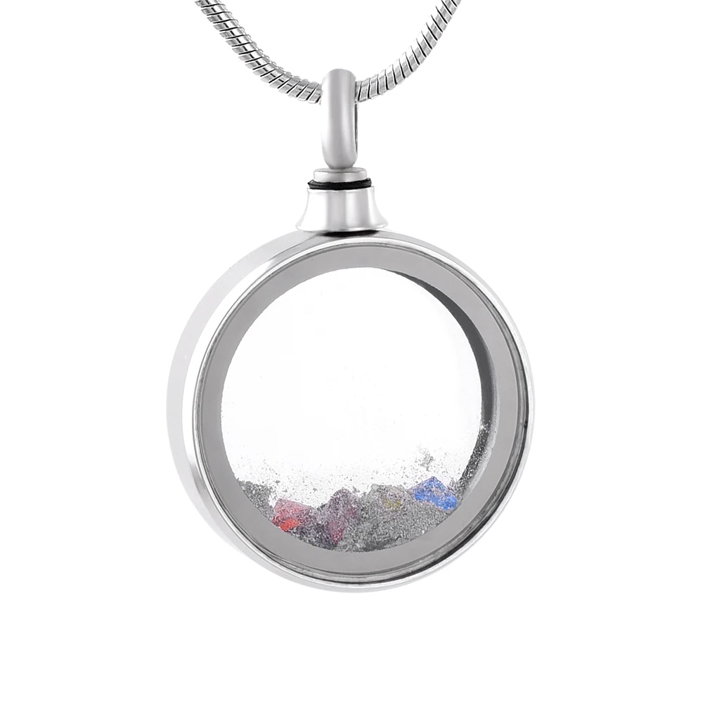 IJD9821  Glass Cremation Jewelry Hold Ashes Round Shape Stainless Steel Memorial Locket Necklace With Birthstone