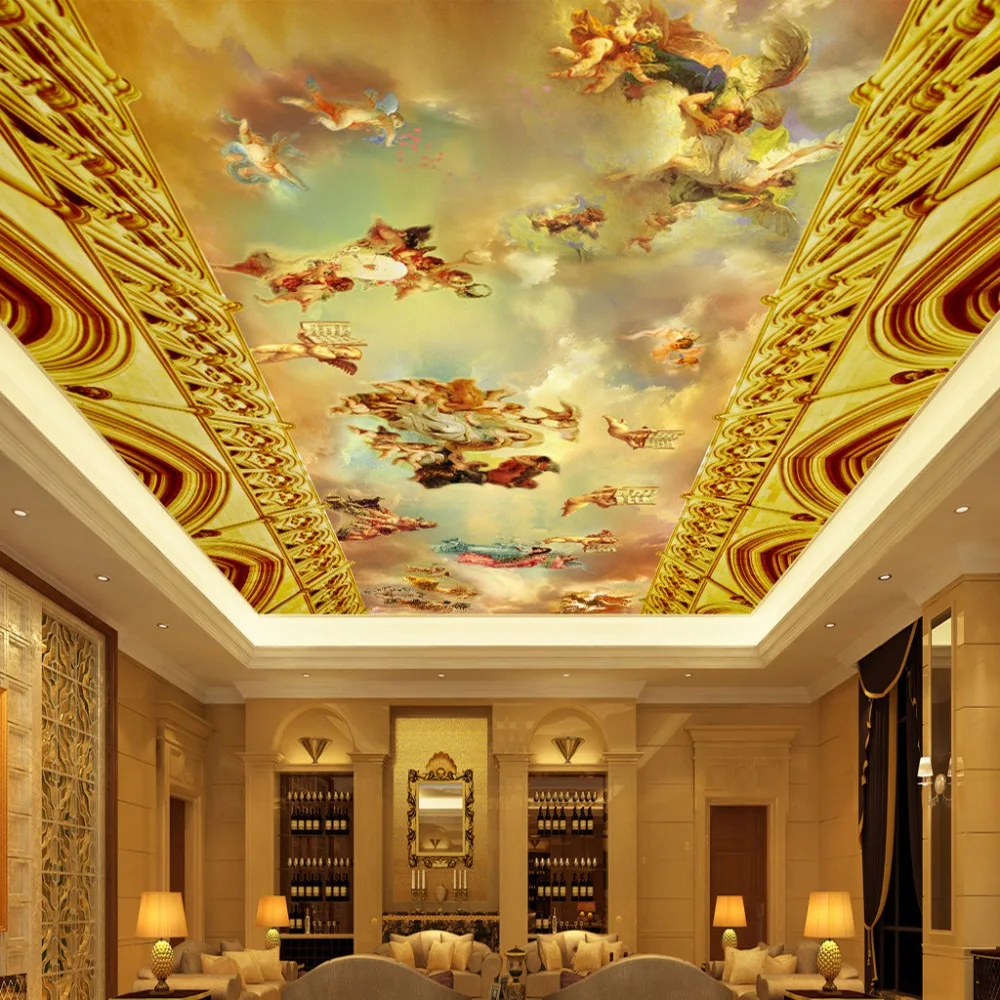 

Custom Wall Mural Paper European Retro Style Classic People Oil Painting Hotel Living Room Ceiling Fresco 3D Printed Wallpaper