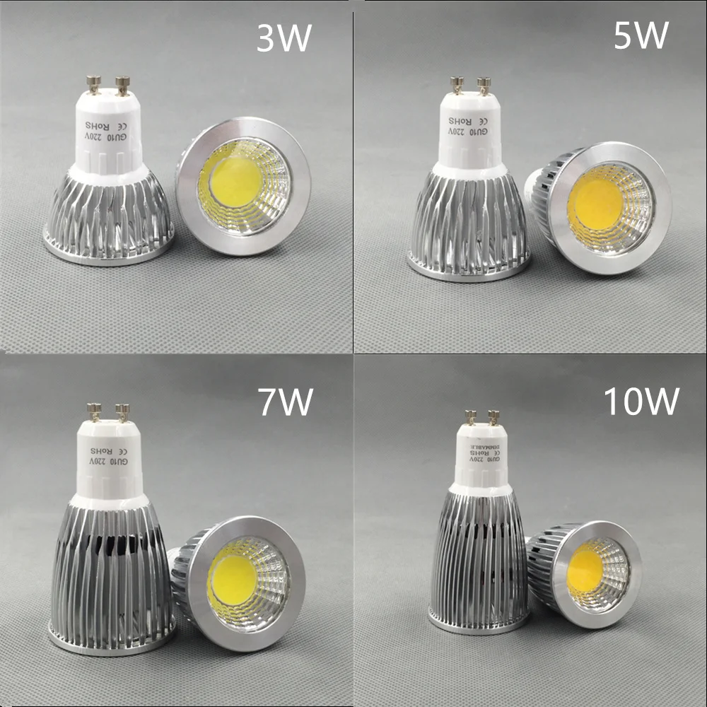 Bombilla LED GU10 COB MR16, foco halógeno de ahorro de energía, regulable, 2700K, 3000K, Blanco cálido, 3W, 5W, 7W, 10W, 4 unidades por lote