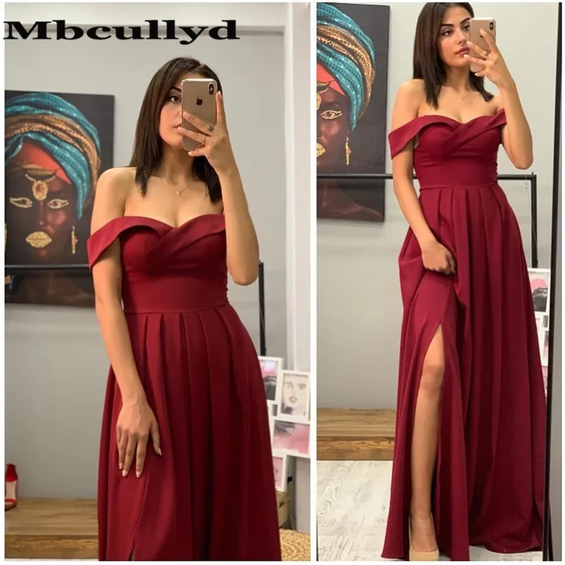 

Elegant Burgundy Satin Bridesmaid Dresses Long 2023 Sexy Side Split Formal Dress for Wedding Party Cheap vestidos de madrinha