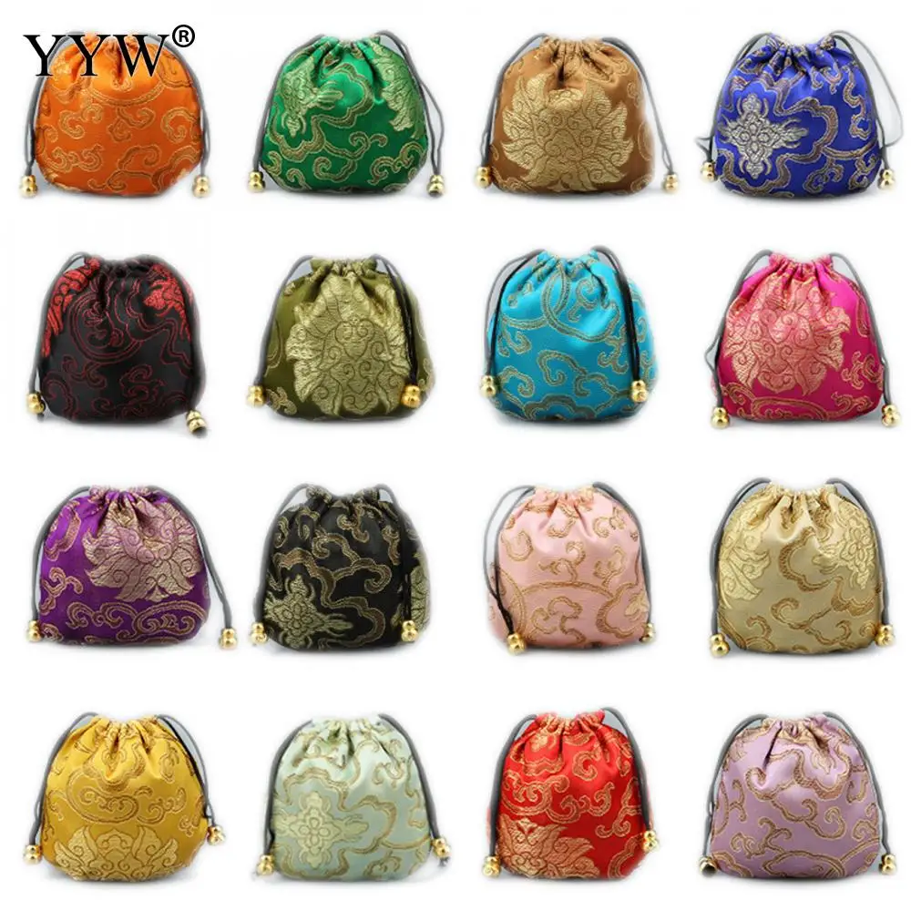 Satin Drawstring Chinese Silk Brocade Pouches Bag Damask Jewelry Product Packing Pouch Christmas/Wedding Gift Bag Embroidered