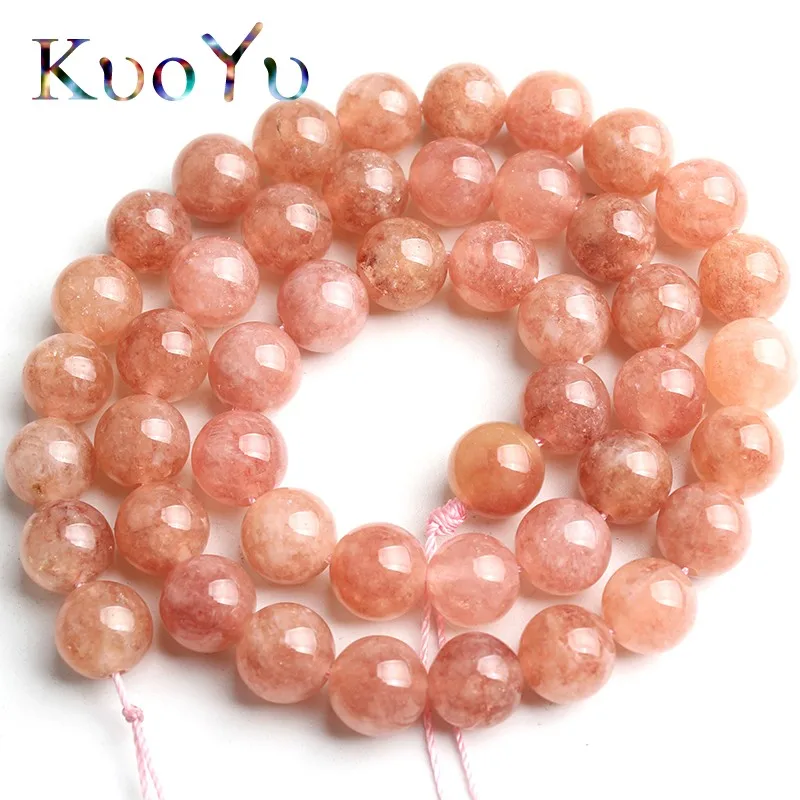 Sunstone manik bulat longgar, manik batu Angelite alami 4/6/8/10mm untuk membuat perhiasan DIY gelang kalung Aksesori 15 inci