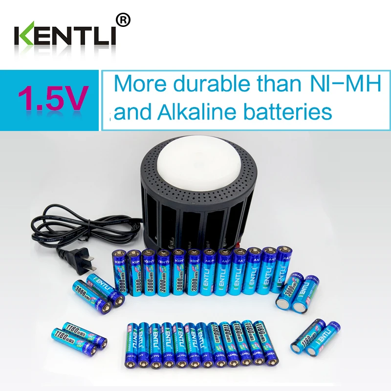 KENTLI Ultra low self-discharge 16-slot polymer li-ion lithium batteries charger + 16 pcs PLIB li-ionAA / AAA battery