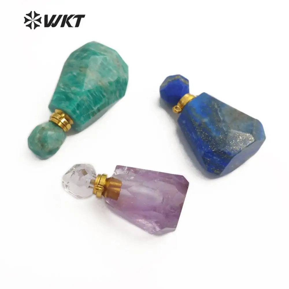 WT-P1487  Perfume Bottle Pendant Yellow Crystal Amethyses Rose Crystal Smokey With Gold Electroplated Double Hoops Connector