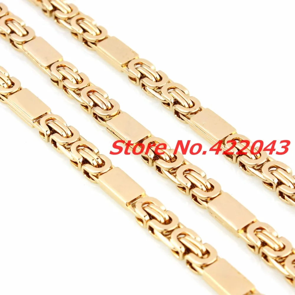 6mmx55cm Necklace + 6mmx22cm bracelet boy Mens Womens Chain Gold Tone Flat Byzantine Link Chain Stainless Steel Jewelry