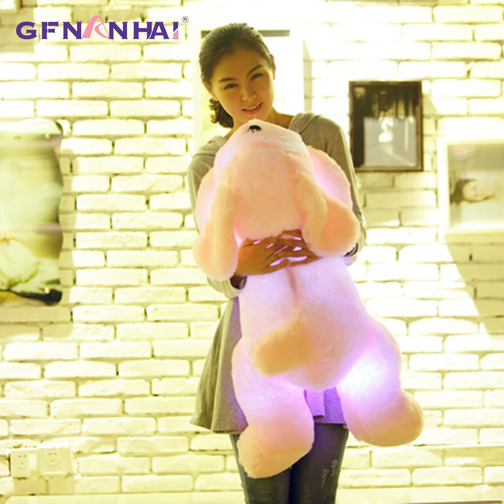 50/80cm Glowing LED Light Lying Dog Plush Toy Stuffed Soft Colorful Luminous Animal Dog Pillow Dolls Children Christmas Gift