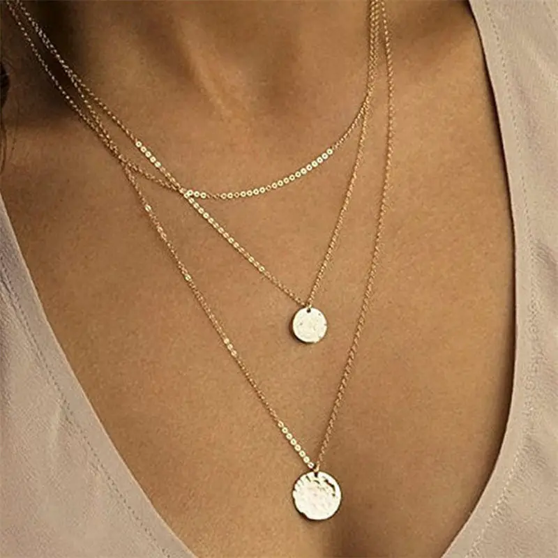 Multilayer Heart Star Moon Coin Bar Choker Necklace Set Pendant for Women Multi Chain love Bohemian on Neck Jewelry