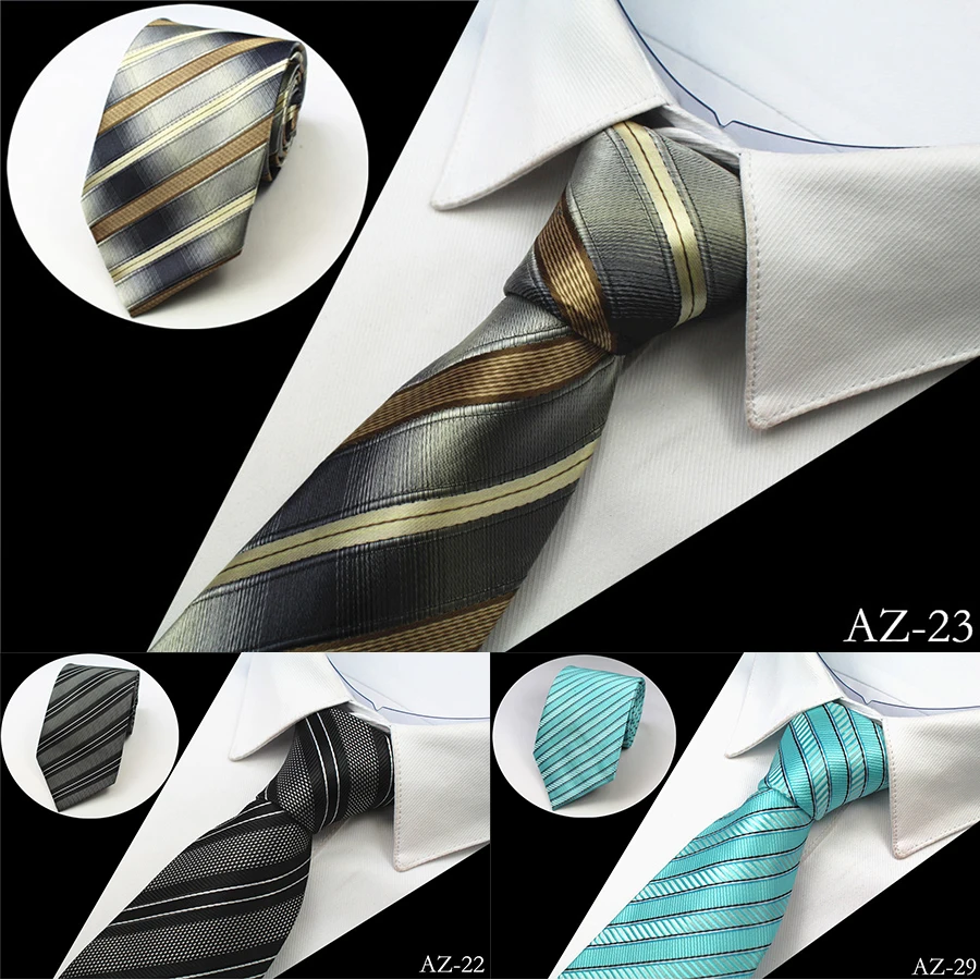 Ricnais New 8cm 100% Jacquard Woven Silk Tie For Men Striped Neckties Man's Neck Tie For Wedding Business Party Factory Sale