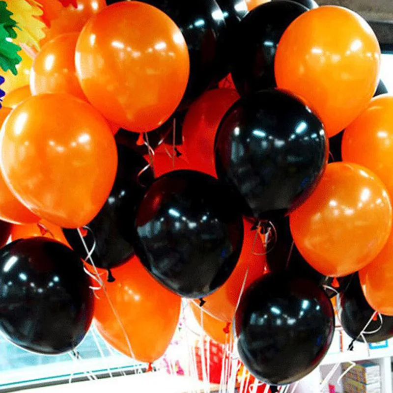 

10pcs/set Black and orange Halloween Balloons Thicker Latex Balloon Party Wedding Ballon Solid color Inflatable Balls