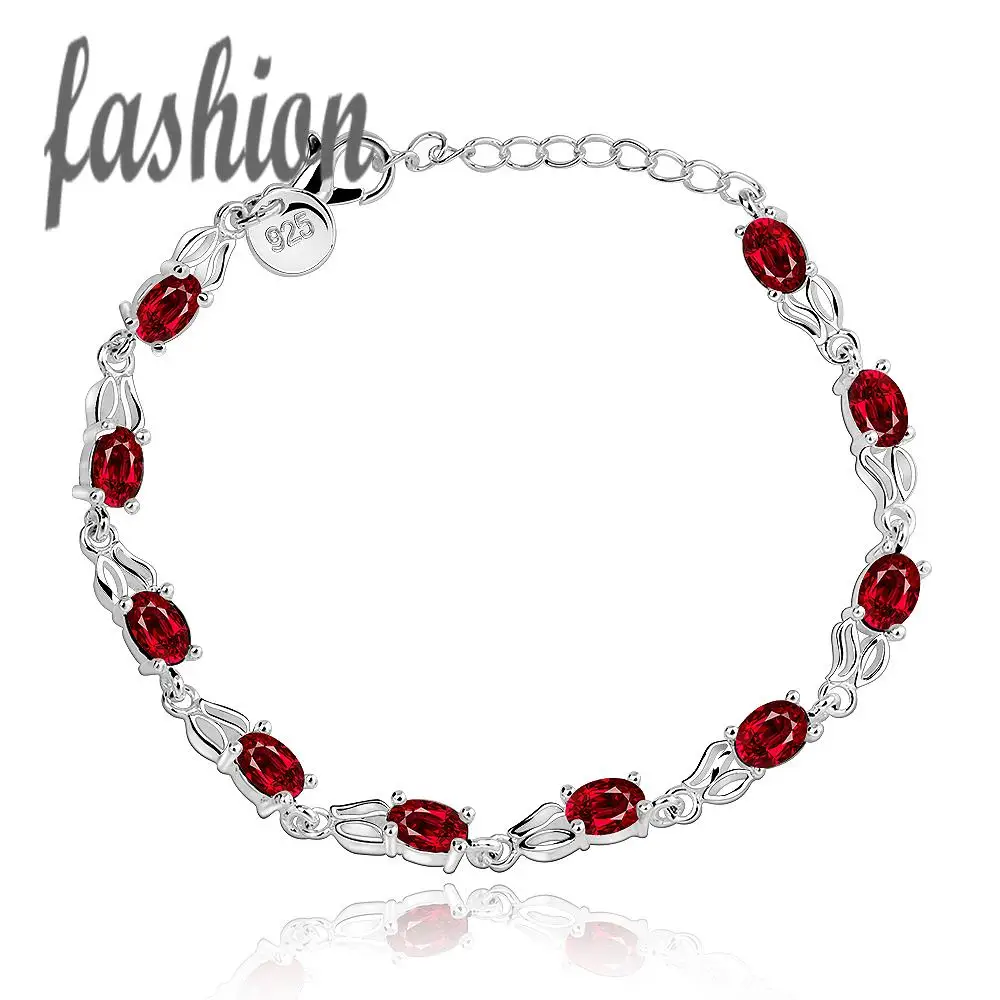 925 stamp Silver Plated Bracelet for Women Classy Design Inlaid with shine rubies red stone Fashion wedding Jewelry Wholesale